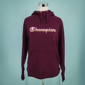Champion Size Medium M Purple Powerblend Logo Hoodie Cotton Blend Sweatshirt NEW